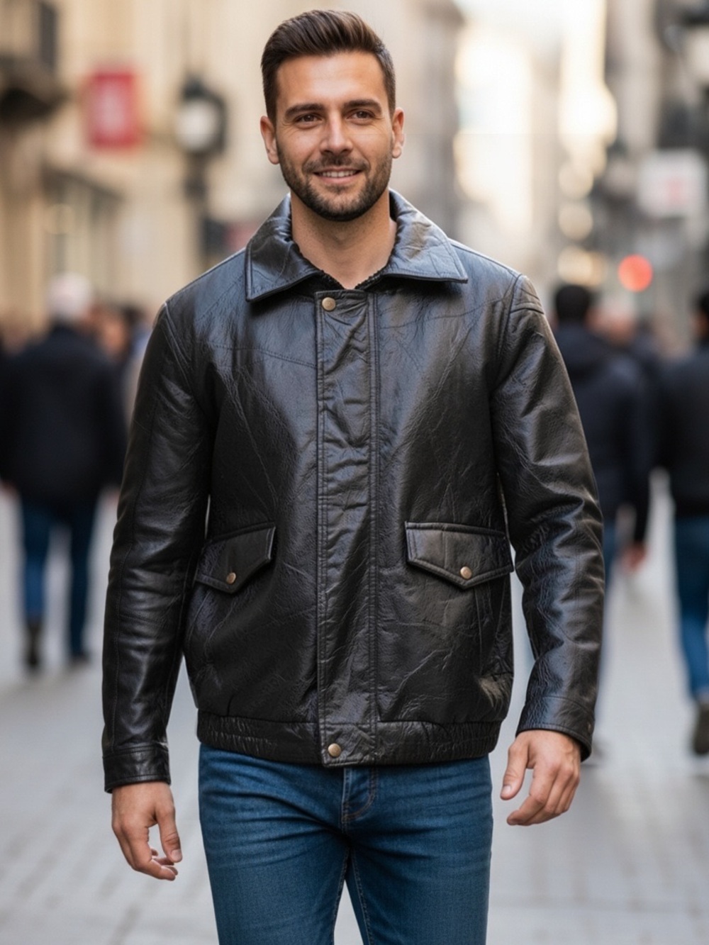 Napoline Genuine  Leather Jacket Black L